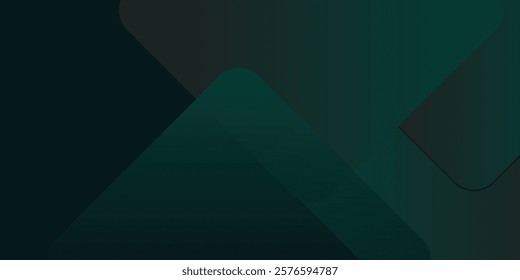 Dark green abstract background with gold lines and shadow. Geometric shape overlap layers. Transparent squares. Modern luxury rounded squares graphic pattern banner template design