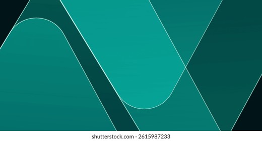 Dark green abstract background with gold lines and shadow. Geometric shape overlap layers. Transparent squares. Modern luxury rounded squares graphic