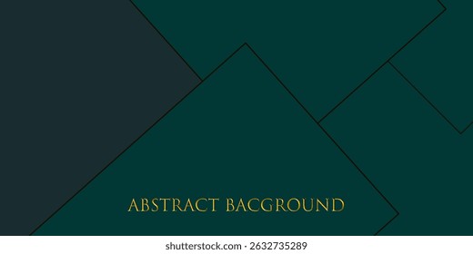 Dark green abstract background with gold lines and shadow. Geometric shape overlap layers. Transparent squares. Modern luxury rounded squares graphic pattern banner template design
