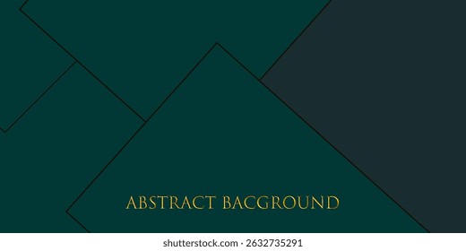 Dark green abstract background with gold lines and shadow. Geometric shape overlap layers. Transparent squares. Modern luxury rounded squares graphic pattern banner template design