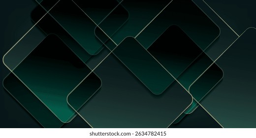 Fondo abstracto verde oscuro con líneas de oro y sombra. Las capas de superposición de formas geométricas.
