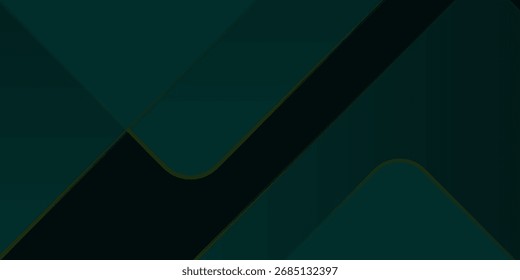 Dark green abstract background with gold lines and shadow. Luxury shiny good nice art