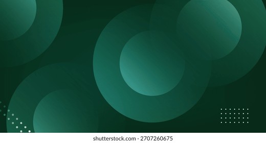 Dunkelgrüner abstrakter Hintergrund mit Farbverlauf-Kreisen und geometrischen Punkten. Modernes Konzept für Grafikdesign, Hintergrund, Webdesign, Poster, Banner, Buch, Diashow.