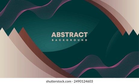 Dark green abstract background, light purple line waves with layers on the sides. presentation template, business card