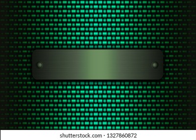 Dark green abstract background with metal plate in the center.