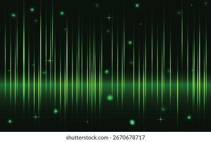 Dark green abstract background with green neon lines and spotlights.