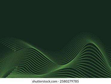 Dark green abstract background with star pattern forming futuristic waves. Suitable for modern designs, wallpapers, banners and creative graphic projects