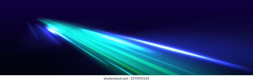 Dark green abstract background with ultraviolet neon glow, blurry light lines, waves. Abstract background in green neon colors. Acceleration speed motion on night road. Bright sparkling background.	