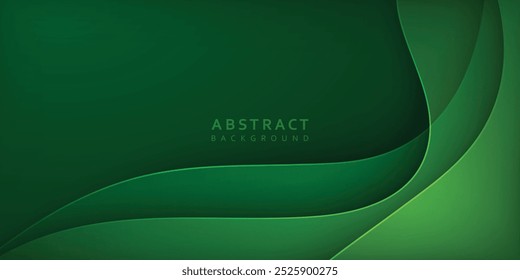 dark green abstract background with wavy paper cut and light effect	