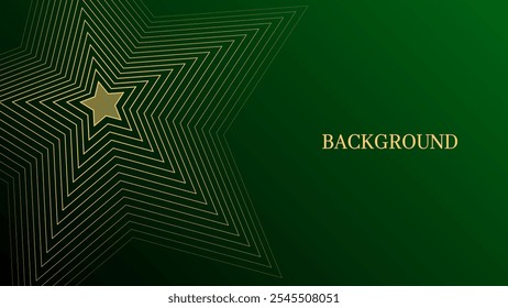 Dunkelgrüner abstrakter Hintergrund mit gelb gemischter Linien Muster, moderne geometrische Umrissstern. Weihnachts- oder Neujahrsbanner