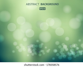 Dark green abstract blurred background with bokeh effect. Spring, nature, overcast. Vector EPS 10 illustration.