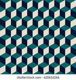 Dark green abstract geometric 3d cube seamless vector background pattern.