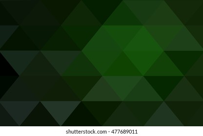 Dark green abstract mosaic template. Triangular geometric sample with gradient.  The polygonal design can be used for your web site.