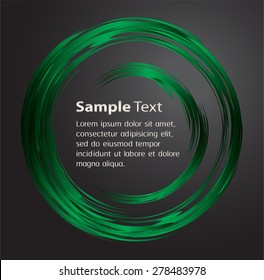 dark green Abstract vector bright painting design element. circle frame Drawing, Hand drawn. round shape background. smudges. black background. text box. Brochure. card. banner. label