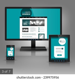 Dark green application template design for gadgets with circles. Elements of stationery.