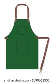 Dark Green Apron With Adjustable Leather Strap, Two Pocket Design On White Background, Vector File.