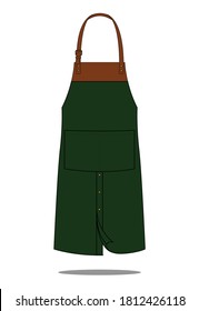 Dark Green Apron Design With Neck Strap Leather And Split Leg So You Can Move With Ease Vector.