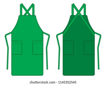 Dark Green Apron With Two Pockets Vector For Template.Front and Back Views.