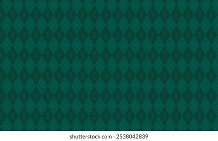 Dark Green Argyle Vector Pattern, Christmas Background, Golf Textile Print, Emerald Diamonds with Gold Accent Lines, Seamless Pattern Tile, Argyle Elegance for the Holidays