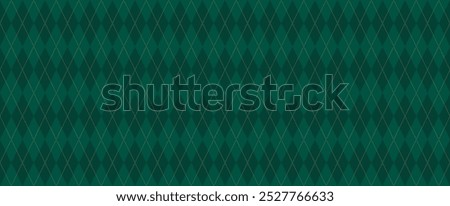 Dark Green Argyle Vector Pattern. Christmas Background. Golf Textile Print. Emerald Diamonds with Gold Accent Lines. Seamless Pattern Tile.