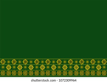 Dark green backdrop with an intricate golden border