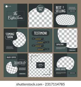Dark green background abstract coffee social media feed template