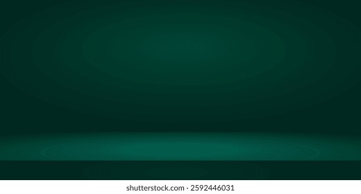 Dark green background abstract with Gradient in empty room studio, Green empty room studio gradient used for background, Green background studio with shine use for product shooting.