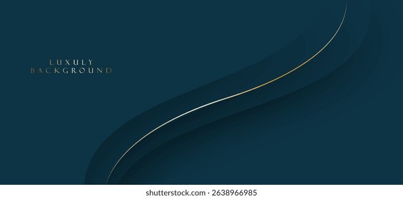 A dark green background in blue tones, with thin curved lines, gold and white, placed on a gradient texture, giving a sense of depth and elegance.