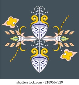 dark green background with colorful abstract floral design