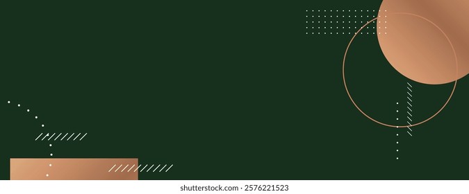 Dark green background with geometric patterns. The background features gold circles and dots, adding a modern and elegant touch. Geometric pattern background vector. Green background.