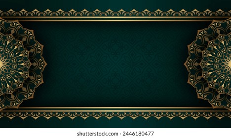 fondo verde oscuro con ornamento de mandala dorado