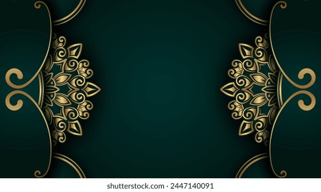 dark green background  with gold mandala ornament