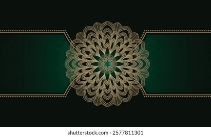 Dark green background with gold mandala ornament