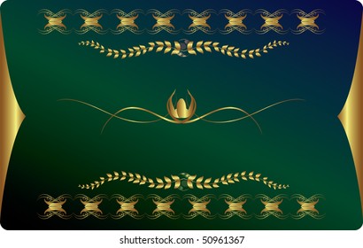 dark green background with gold ornaments