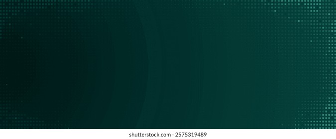 Dark green background with a gradient and dotted texture. The background is modern and sleek, featuring a green color scheme. Minimal halftone dotted texture vector background