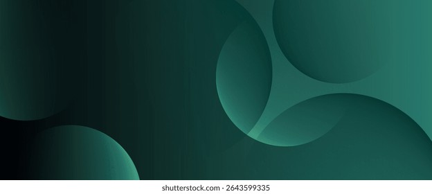 Dark green background with overlapping circular shapes. The background is smooth and gradient, featuring green and black tones. Minimal abstract circles vector gradient background