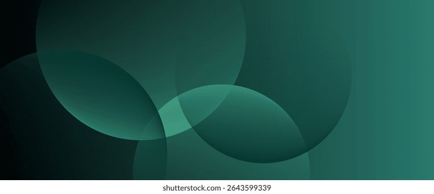 Dark green background with overlapping circular shapes. The background is smooth and gradient, featuring green and black tones. Minimal abstract circles vector gradient background