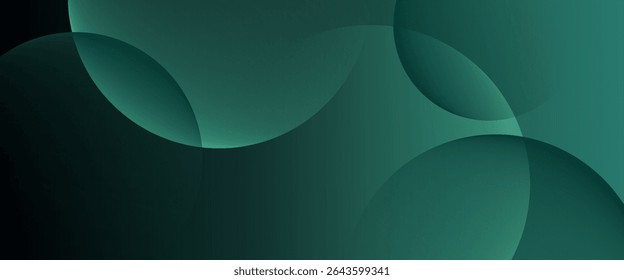 Dark green background with overlapping circular shapes. The background is smooth and gradient, featuring green and black tones. Minimal abstract circles vector gradient background