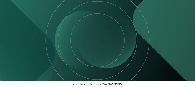 Dark green background with overlapping circular shapes. The background is smooth and gradient, featuring green and black tones. Minimal abstract circles vector gradient background