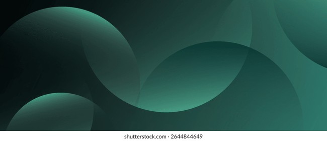 Dark green background with overlapping circular shapes. The background is smooth and gradient, featuring green and black tones. Minimal abstract circles vector gradient background