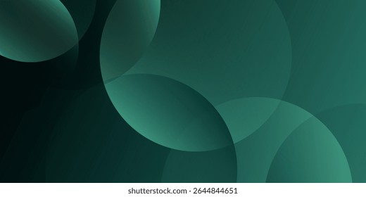 Dark green background with overlapping circular shapes. The background is smooth and gradient, featuring green and black tones. Minimal abstract circles vector gradient background