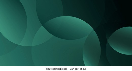 Dark green background with overlapping circular shapes. The background is smooth and gradient, featuring green and black tones. Minimal abstract circles vector gradient background