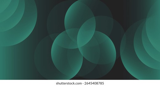 Dark green background with overlapping circular shapes. Gradient  featuring green and black tones. modern simple art nice