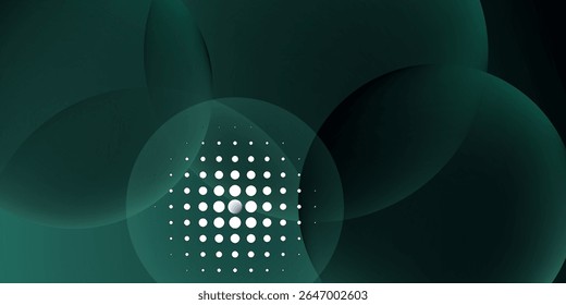 Dark green background with overlapping circular shapes.