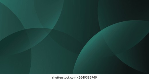 Dark green background with overlapping circular shapes. The background is smooth and gradient, featuring green and black tones. Minimal abstract circles vector gradient background
