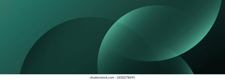 Dark green background with overlapping circular shapes. The background is smooth and gradient, featuring green and black tones. Minimal abstract circles vector gradient background