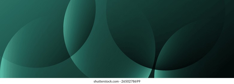 Dark green background with overlapping circular shapes. The background is smooth and gradient, featuring green and black tones. Minimal abstract circles vector gradient background