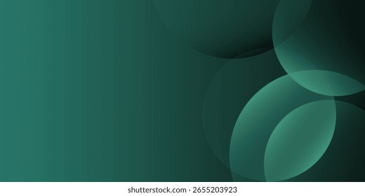 Plano de fundo verde-escuro com formas circulares sobrepostas. O plano de fundo é suave e gradiente, apresentando tons verdes e pretos. Mínimo de círculos abstratos vetor.modern