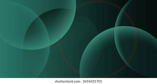 Plano de fundo verde-escuro com formas circulares sobrepostas. O plano de fundo é suave e gradiente, apresentando tons verdes e pretos. Plano de fundo de gradiente de vetor de círculos abstratos mínimos