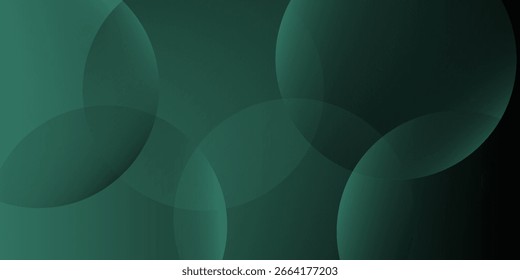 Plano de fundo verde-escuro com formas circulares sobrepostas. O plano de fundo é suave e gradiente, apresentando tons verdes e pretos. Plano de fundo de gradiente de vetor de círculos abstratos mínimos